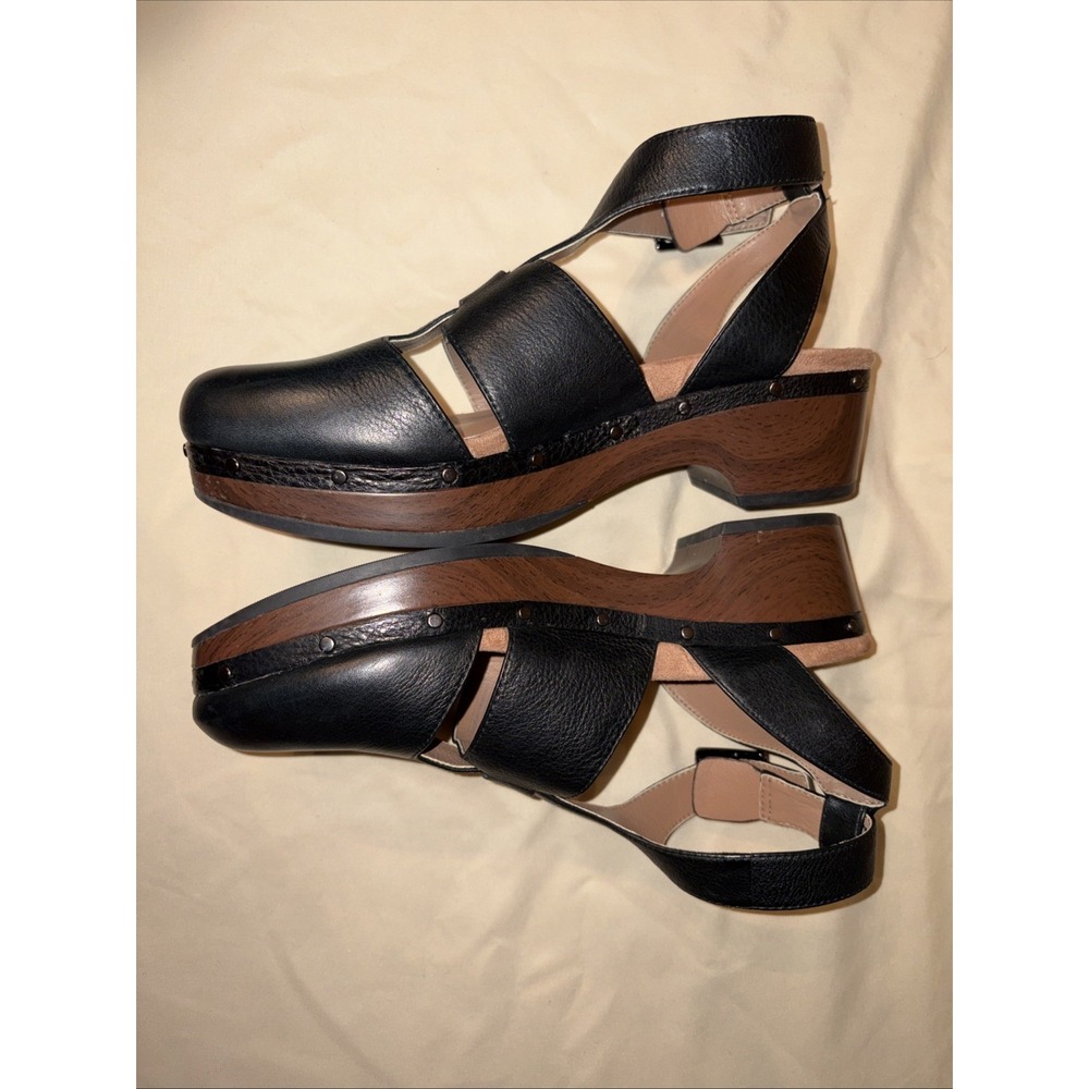Vionic Faye Clog Sandals 7 Black Leather Buckle Strap Adjustable Platform EU 38 - Picture 9 of 13